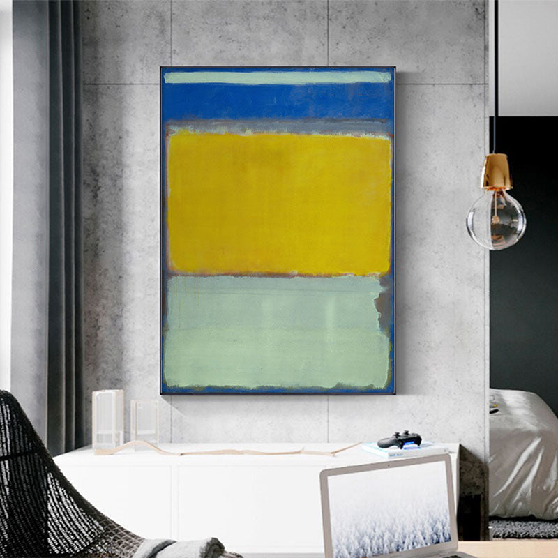 Mark Rothko Inspired Blue, Yellow, and Green Canvas Wall Art - 40cm x 60cm with Black Floating Frame