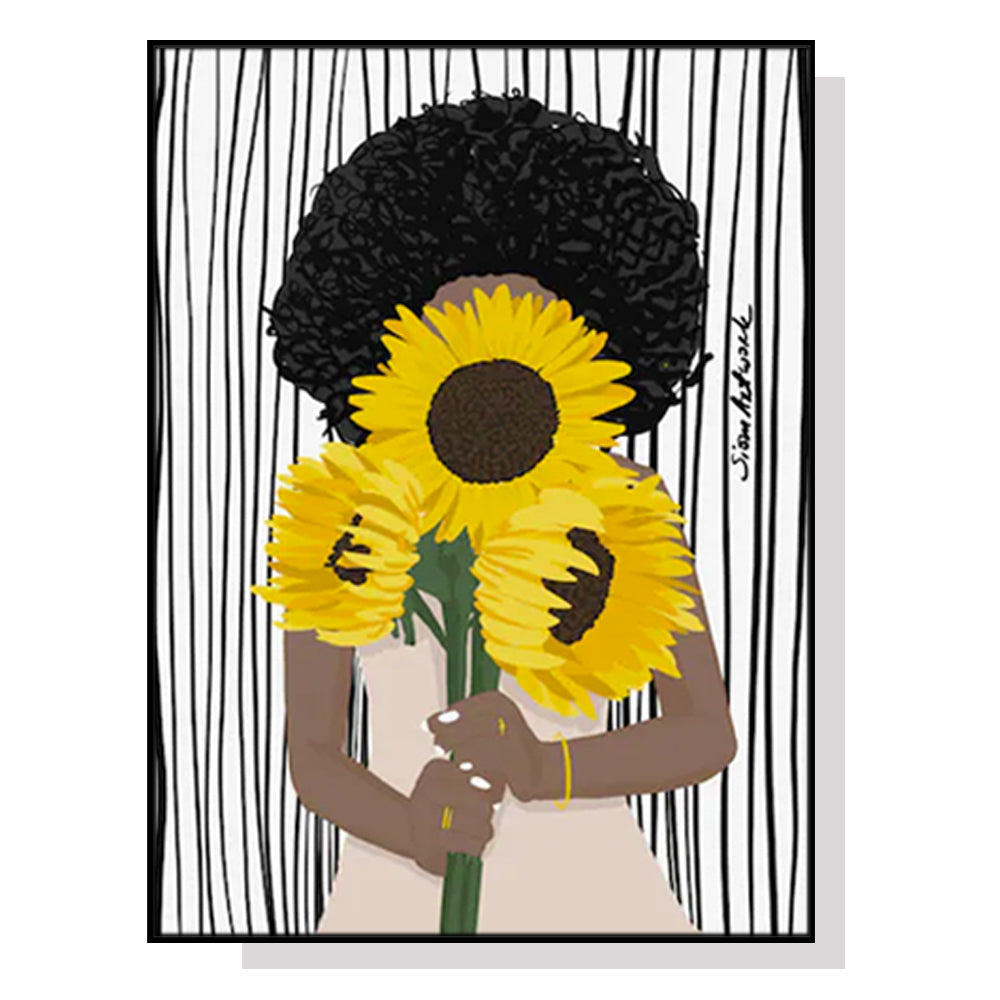 African Woman with Sunflower Canvas Art - 40x60cm Framed Print
