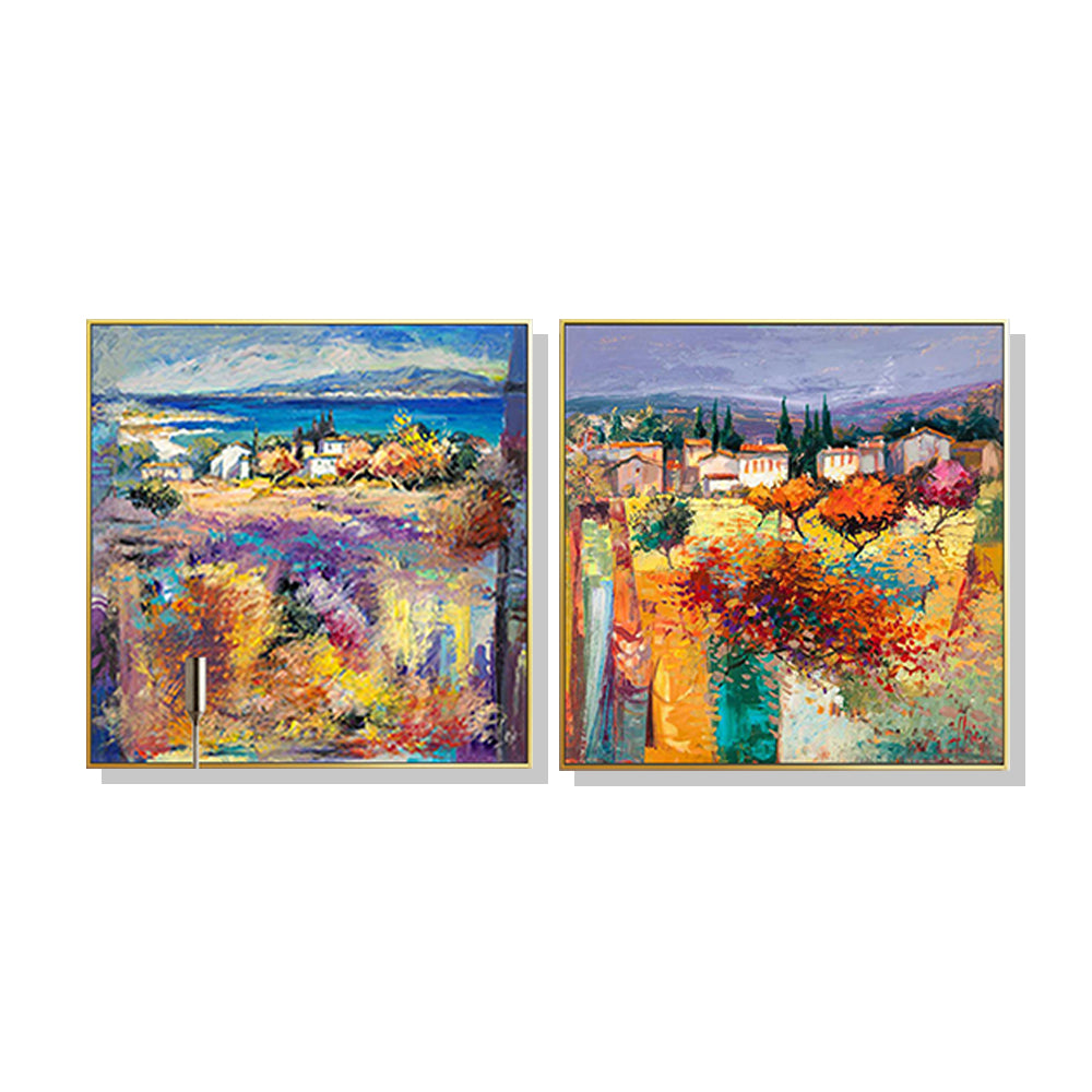 Elegant Italian Estate Canvas Wall Art Set - 90cm x 90cm with Gold Frames