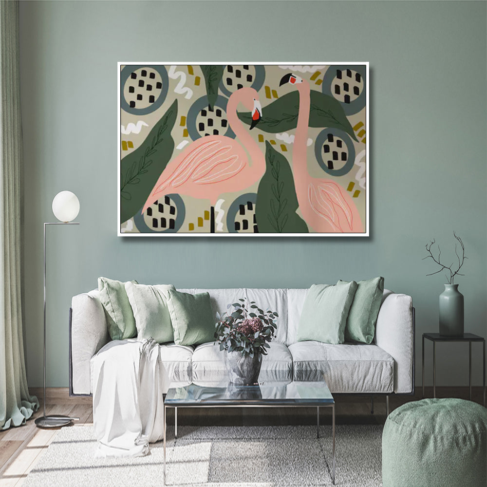 Flamingo Canvas Wall Art with White Floating Frame - 40x60cm