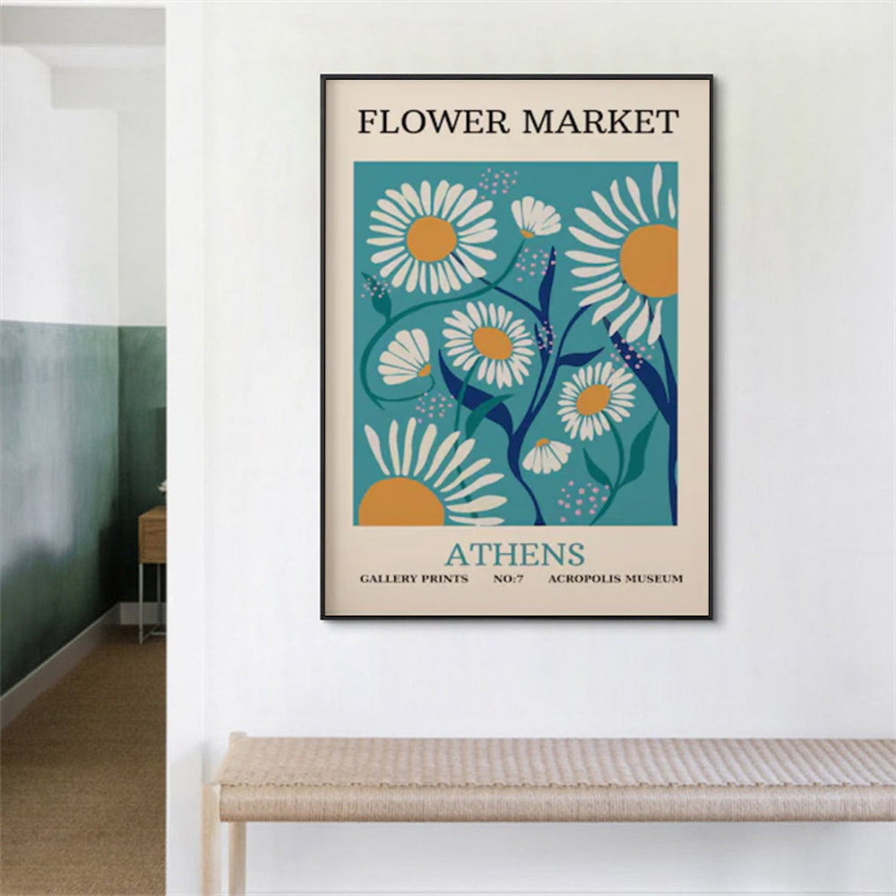 Athens Flower Market Canvas Art - 40x60cm Framed Print with Black Frame