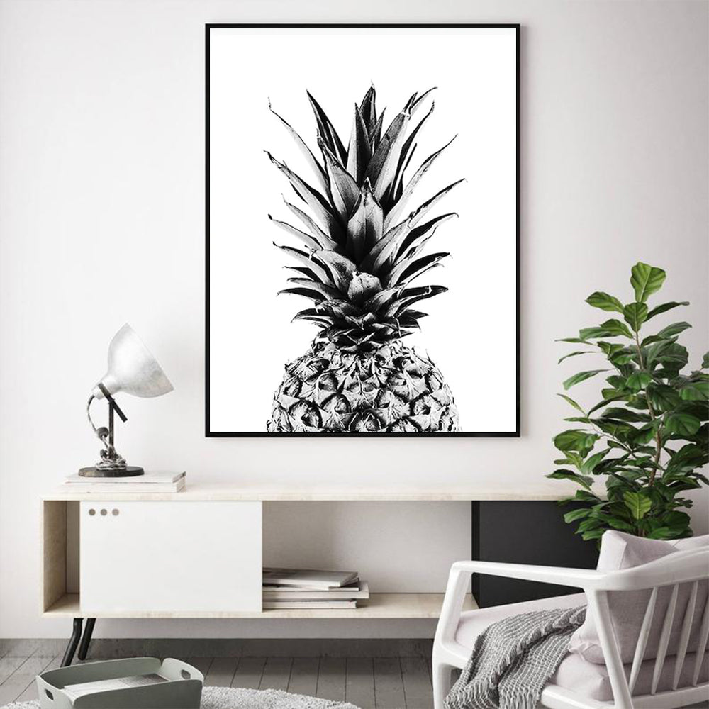 Framed Canvas Art: 40x60cm Pineapple Print in Elegant Black Frame