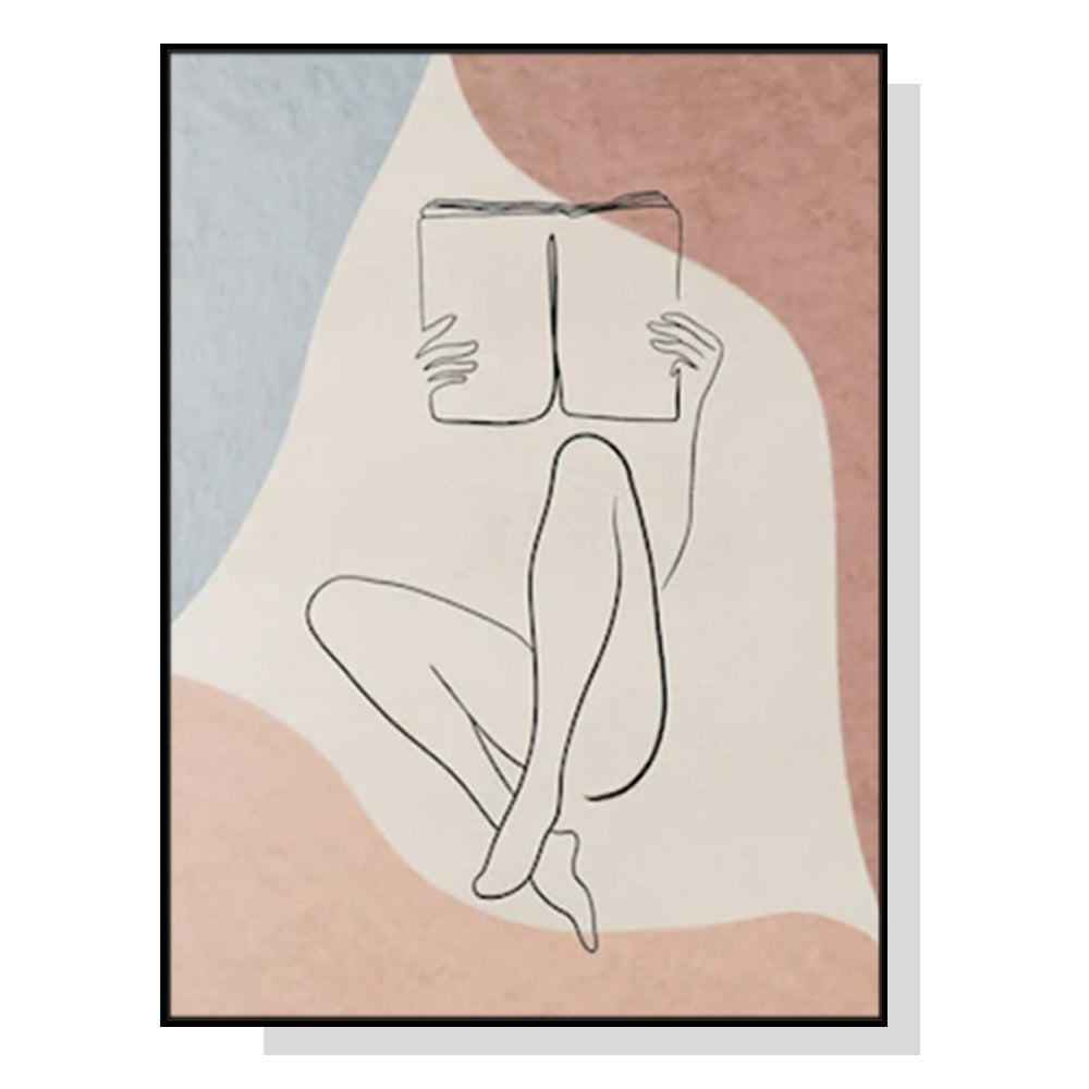 Elegant Canvas Art: Woman Immersed in a Book - Framed 40cm x 60cm