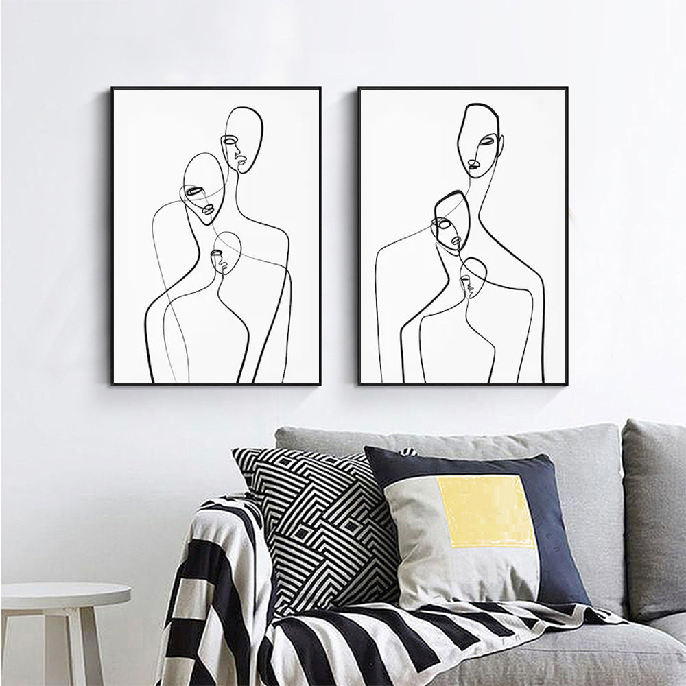 Abstract Figures Wall Art Set - 40cm x 60cm Framed Canvas in Black