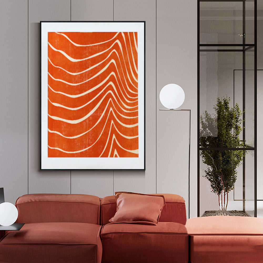 Abstract Elegance: 40x60cm Orange and Black Framed Canvas Art