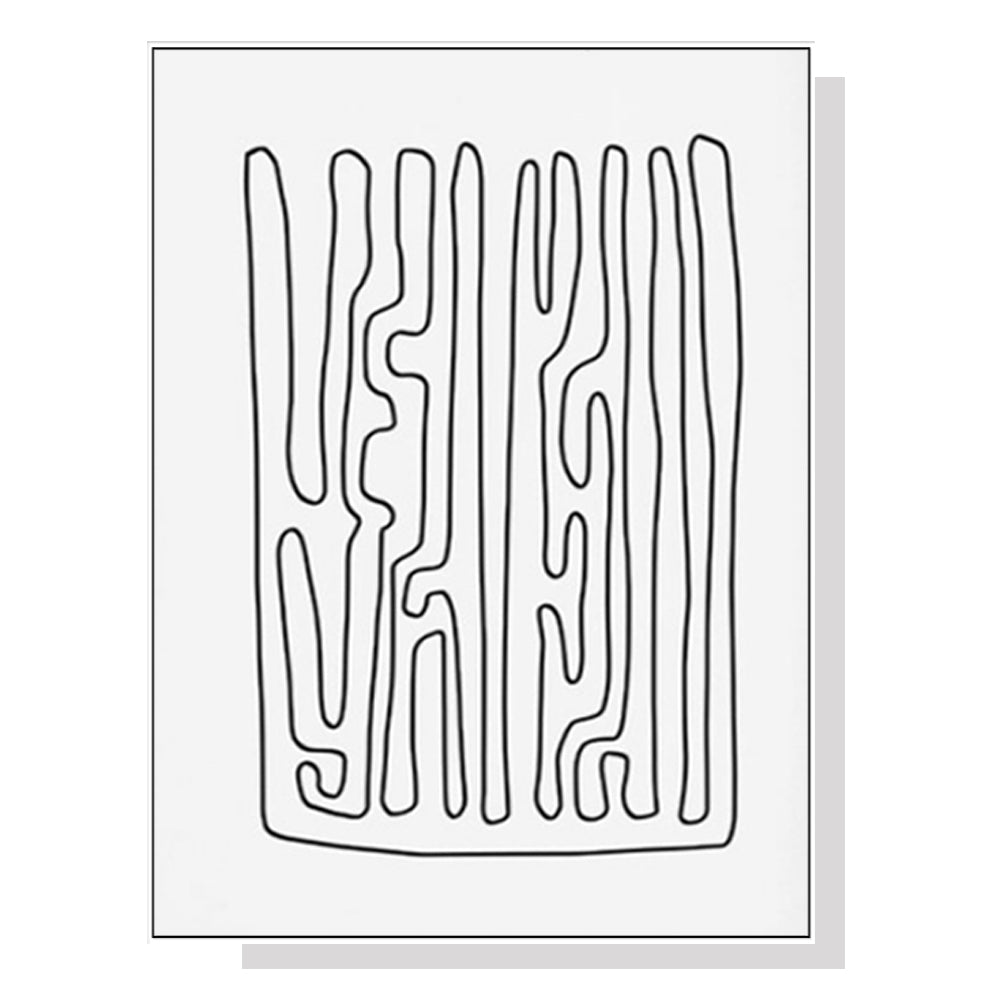 Black and White Lines Canvas Art with White Floating Frame - 40cm x 60cm