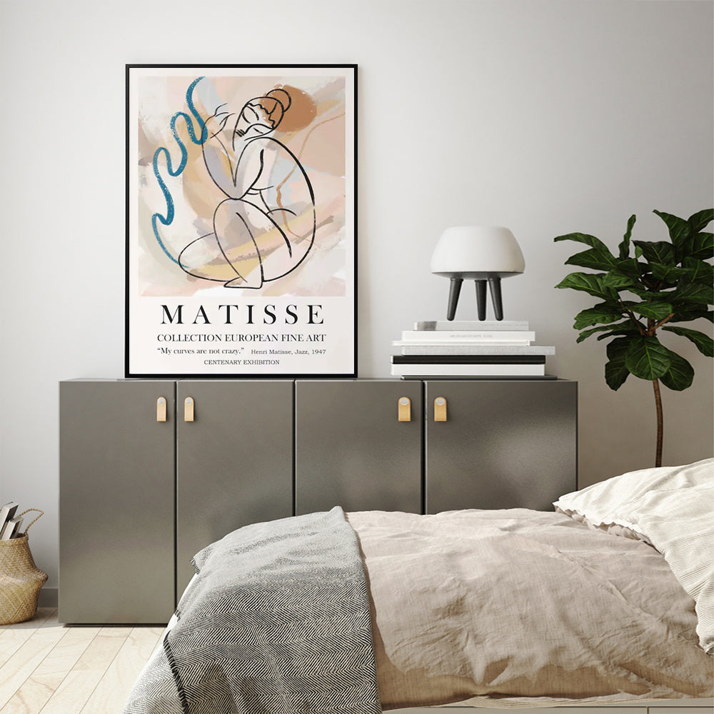 Matisse-Inspired Nude Line Art Print with Black Frame - 40cm x 60cm Canvas