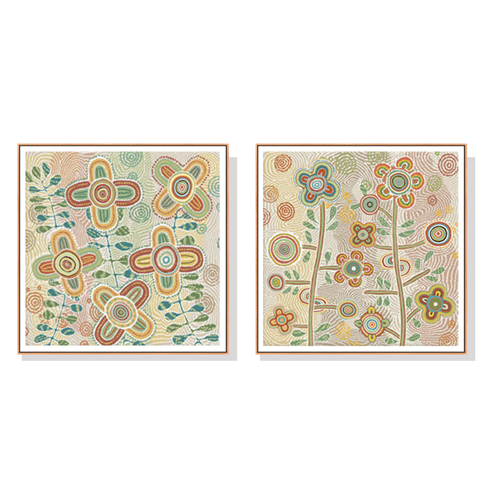 Charming 40cmx40cm Canvas Wall Art Set with Wooden Frame - Lovely Pattern II