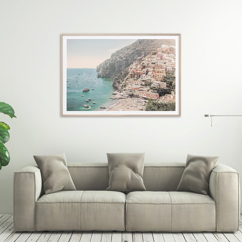 Amalfi Coast Canvas Wall Art with Wooden Frame - 60cm x 90cm
