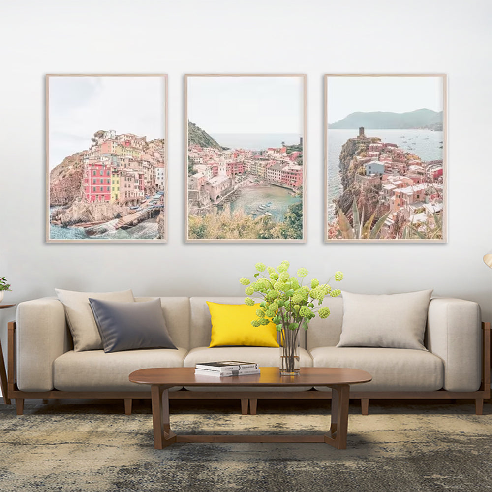 Framed Canvas Set of 3 - Stunning 80cmx120cm Italy Cinque Terre Wall Art