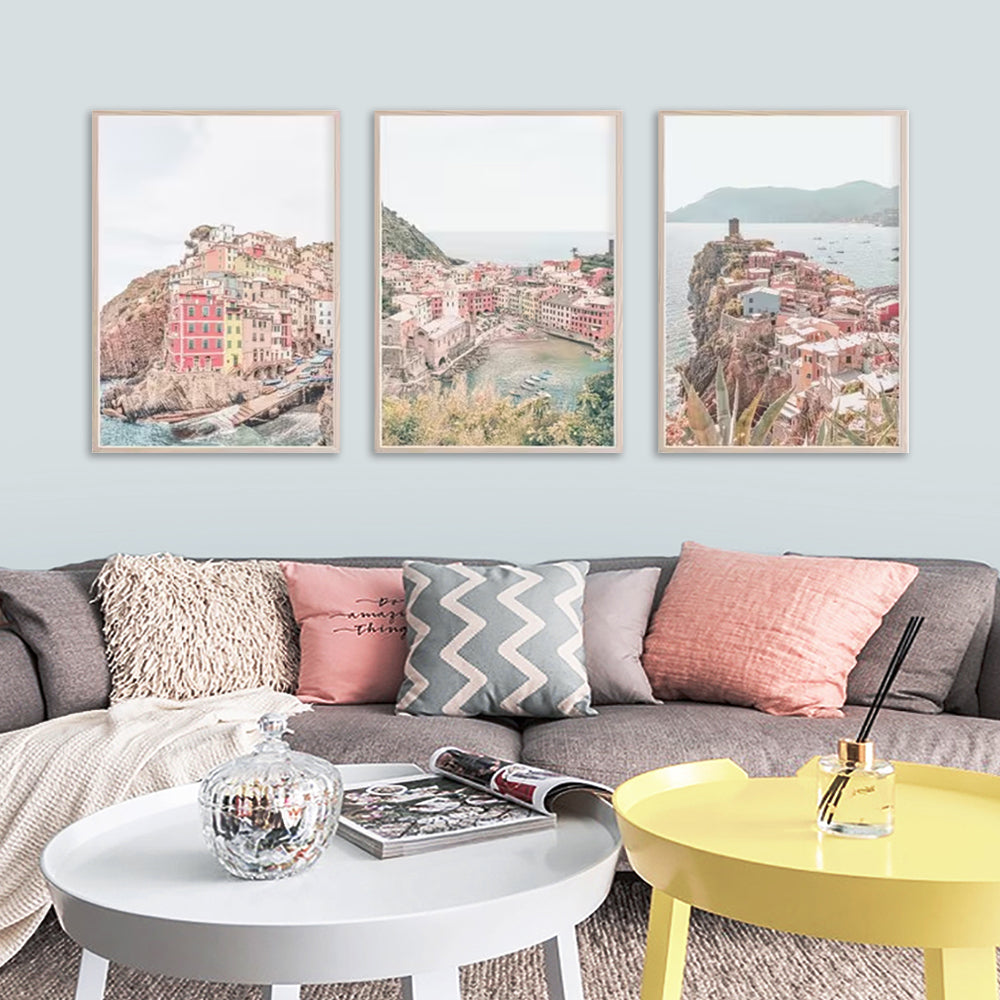 Framed Canvas Set of 3 - Stunning 80cmx120cm Italy Cinque Terre Wall Art