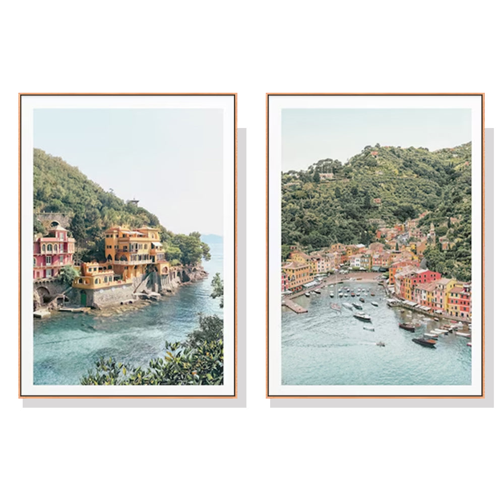 Italy Coast Canvas Wall Art Set - 50cm x 70cm with Wooden Frames