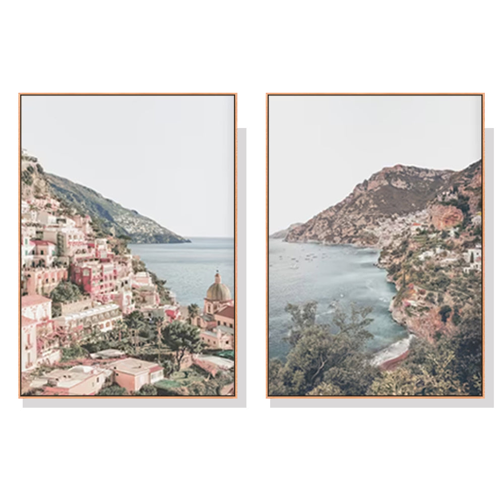 Elegant Positano Canvas Wall Art Set - 100cm x 150cm with Wooden Frame