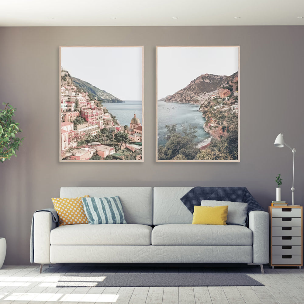 Elegant Positano Canvas Wall Art Set - 100cm x 150cm with Wooden Frame
