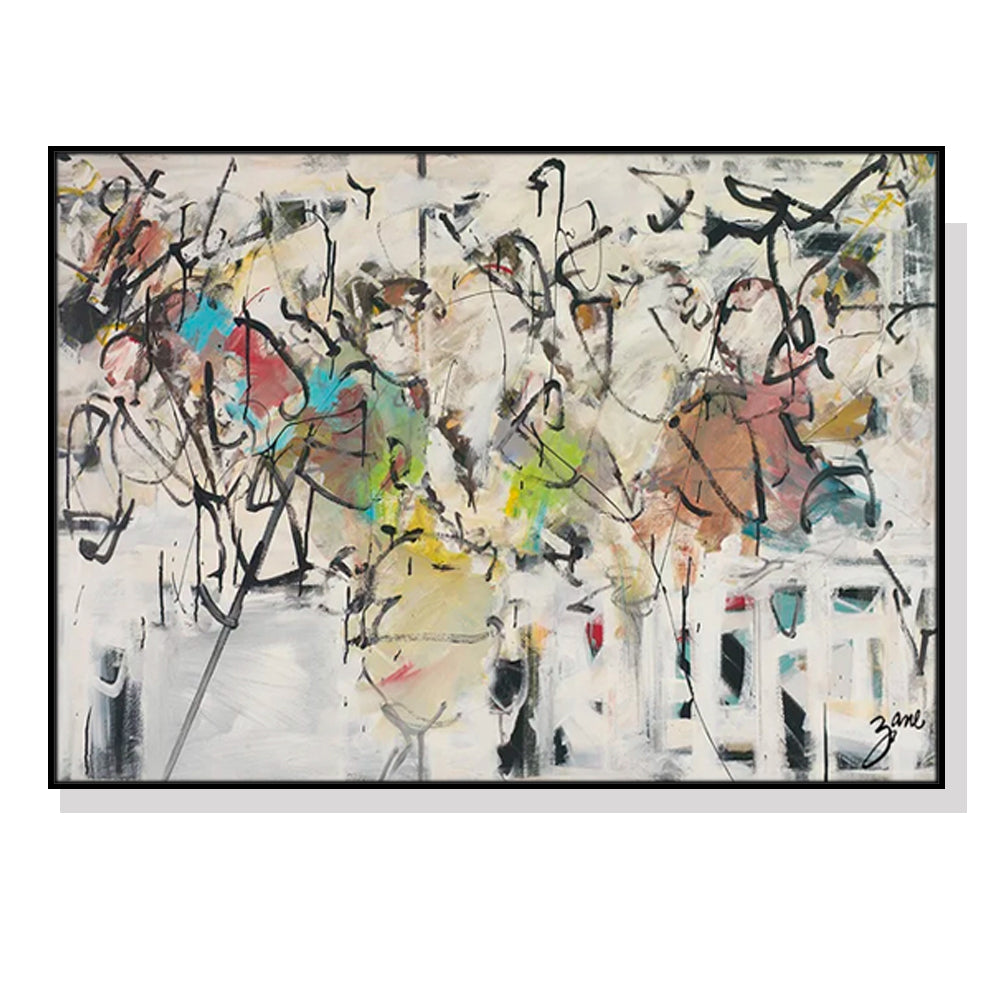 Abstract White Dream Canvas Wall Art with Black Floating Frame - 70cm x 100cm