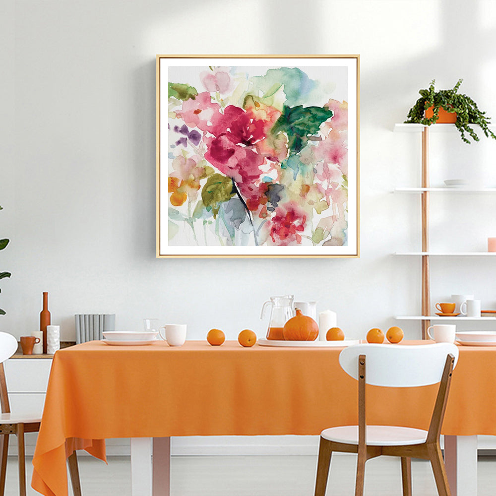 Floral Elegance 50cmx50cm Canvas Art in Gold Floating Frame