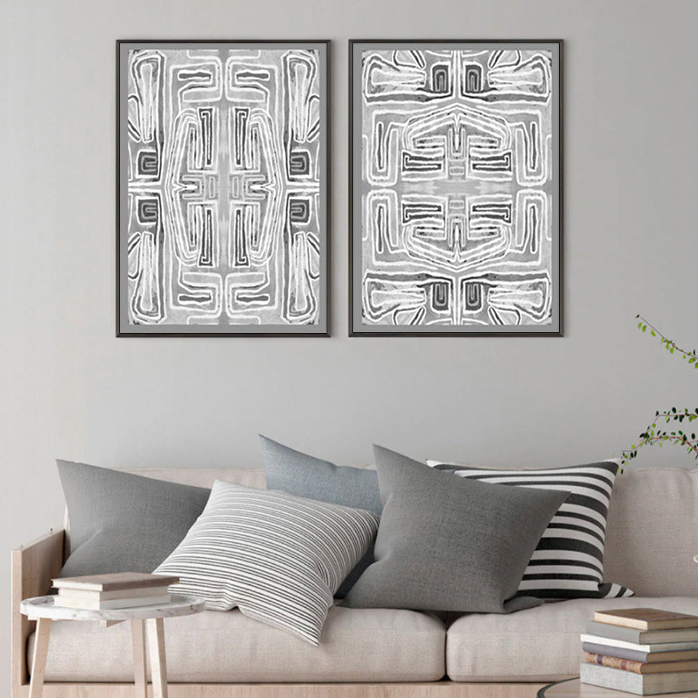 Modern Black and White Patterned Canvas Wall Art Set - 40x60cm with Framed Finish