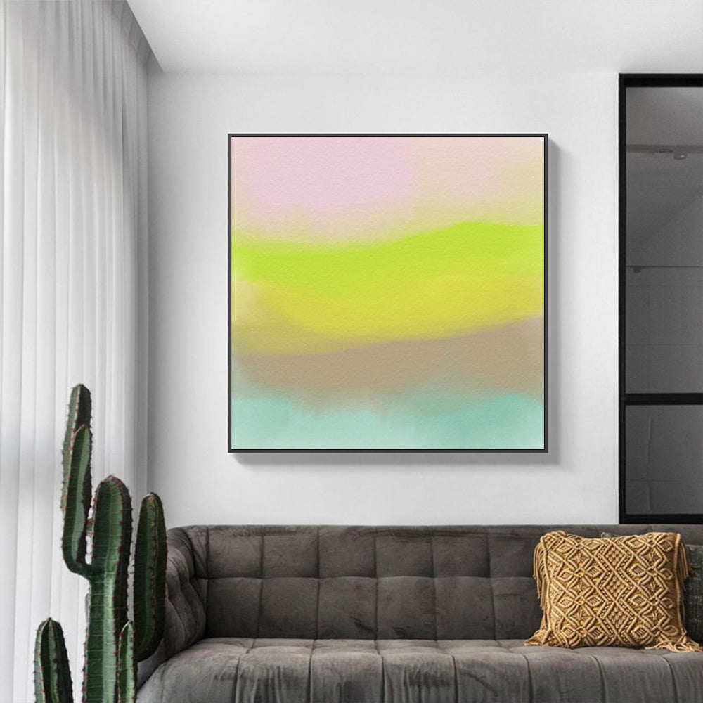 Colorful Watercolor Canvas Art with Black Floating Frame - 60cm x 60cm