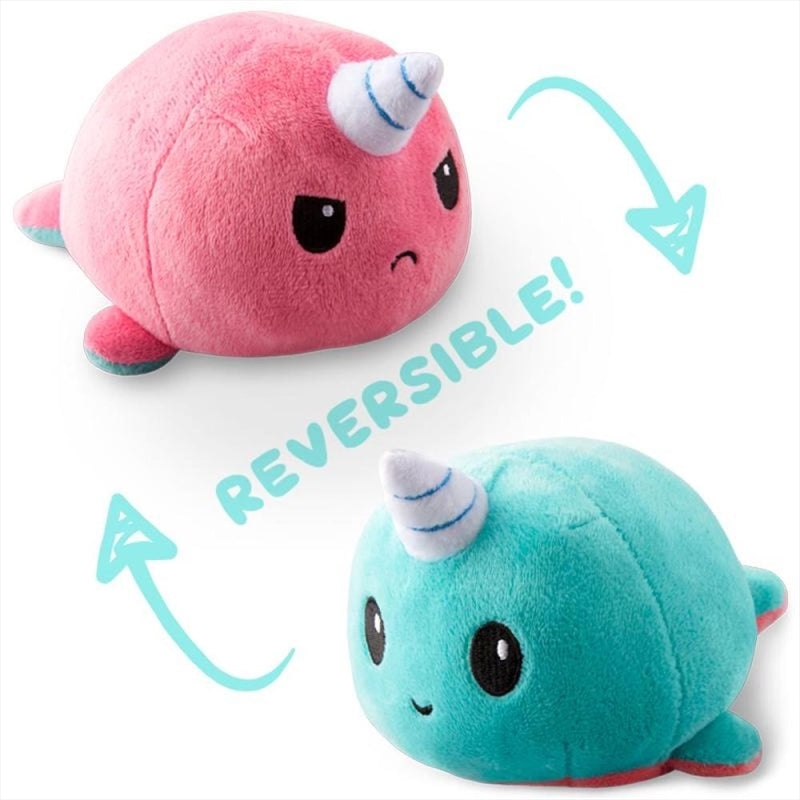 Mood-Revealing Reversible Narwhal Plushie - Light Blue & Pink