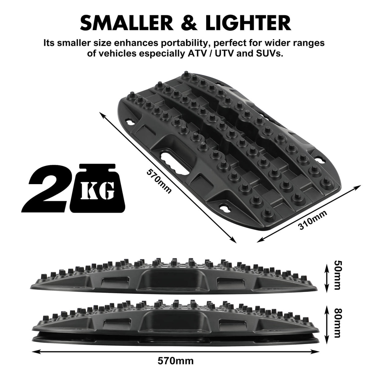 X-BULL Compact Recovery Tracks - Traction Boards for Sand, Mud, and Snow - 4WD/4x4 Vehicle - Black (2 Pack)