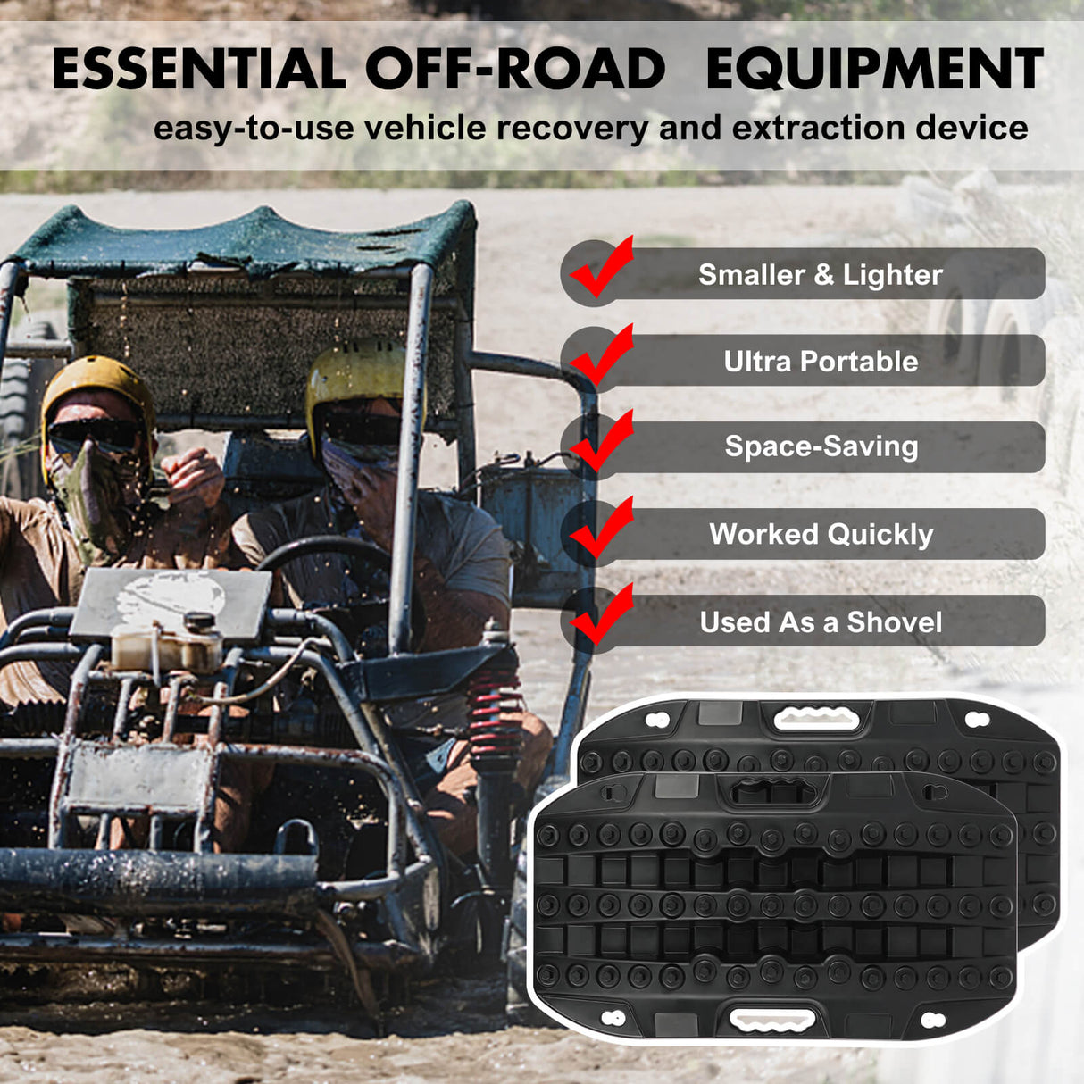X-BULL Compact Recovery Tracks - Traction Boards for Sand, Mud, and Snow - 4WD/4x4 Vehicle - Black (