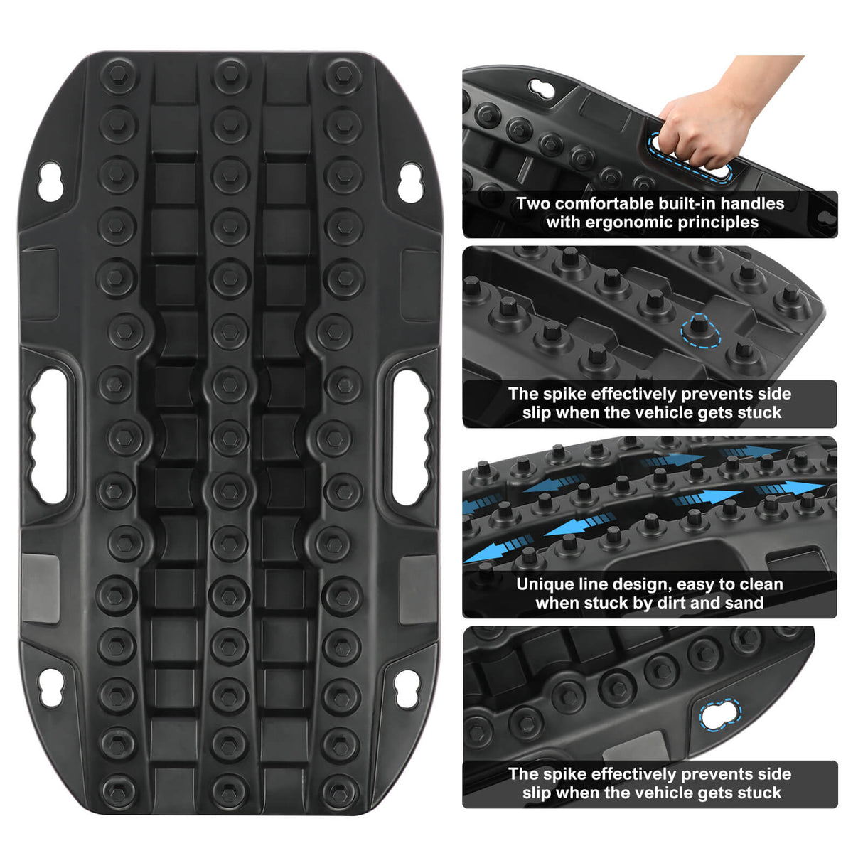 X-BULL Compact Recovery Tracks - Traction Boards for Sand, Mud, and Snow - 4WD/4x4 Vehicle - Black (