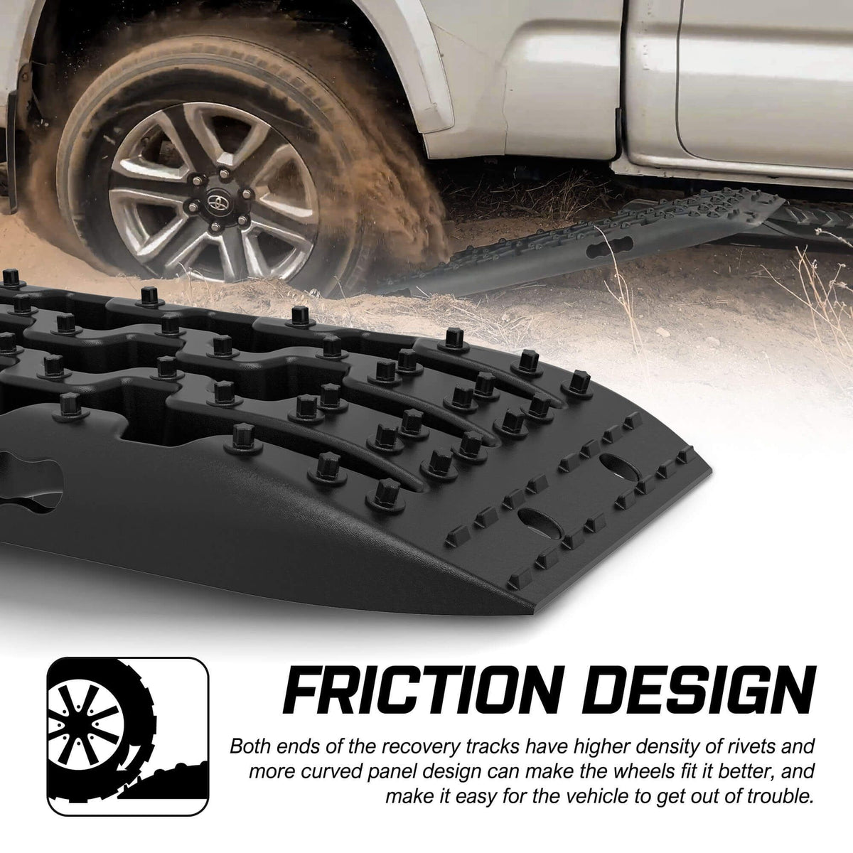 X-BULL 2PCS Recovery Tracks Boards Snow Tracks Mud tracks 4WD With 4PC mounting bolts Black