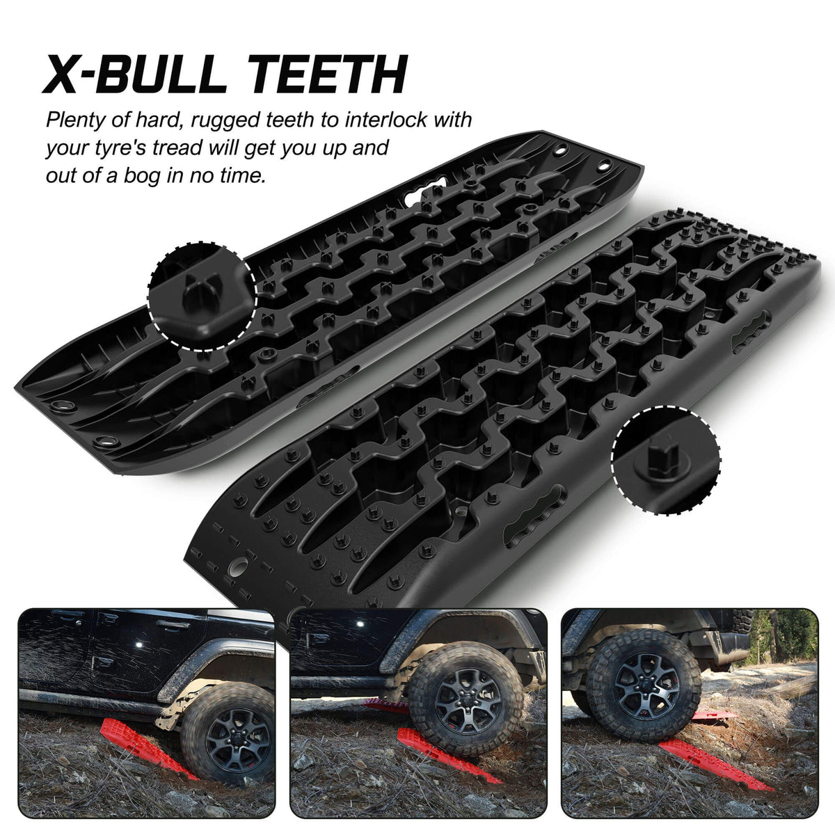 X-BULL 2PCS Recovery Tracks Boards Snow Tracks Mud tracks 4WD With 4PC mounting bolts Black