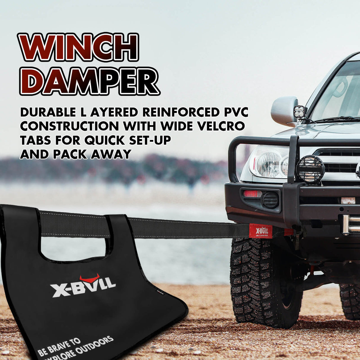 X-BULL 4WD Off-Road Recovery Kit with 14500LBS Electric Winch and Kinetic Recovery Rope for 4X4 Vehicles