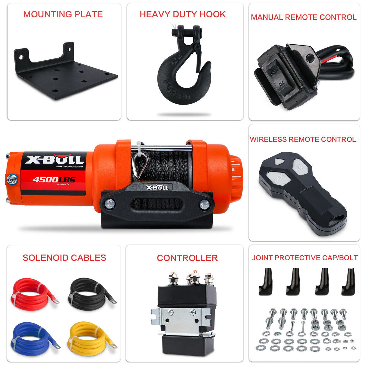 X-BULL 4500lbs 12V Electric Winch with Synthetic Rope and Wireless Remote for ATV/UTV