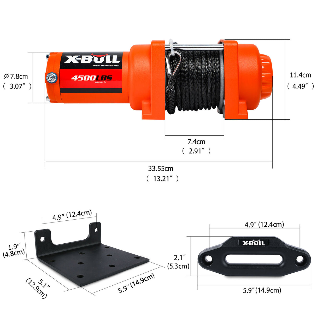 X-BULL 4500lbs 12V Electric Winch with Synthetic Rope and Wireless Remote for ATV/UTV