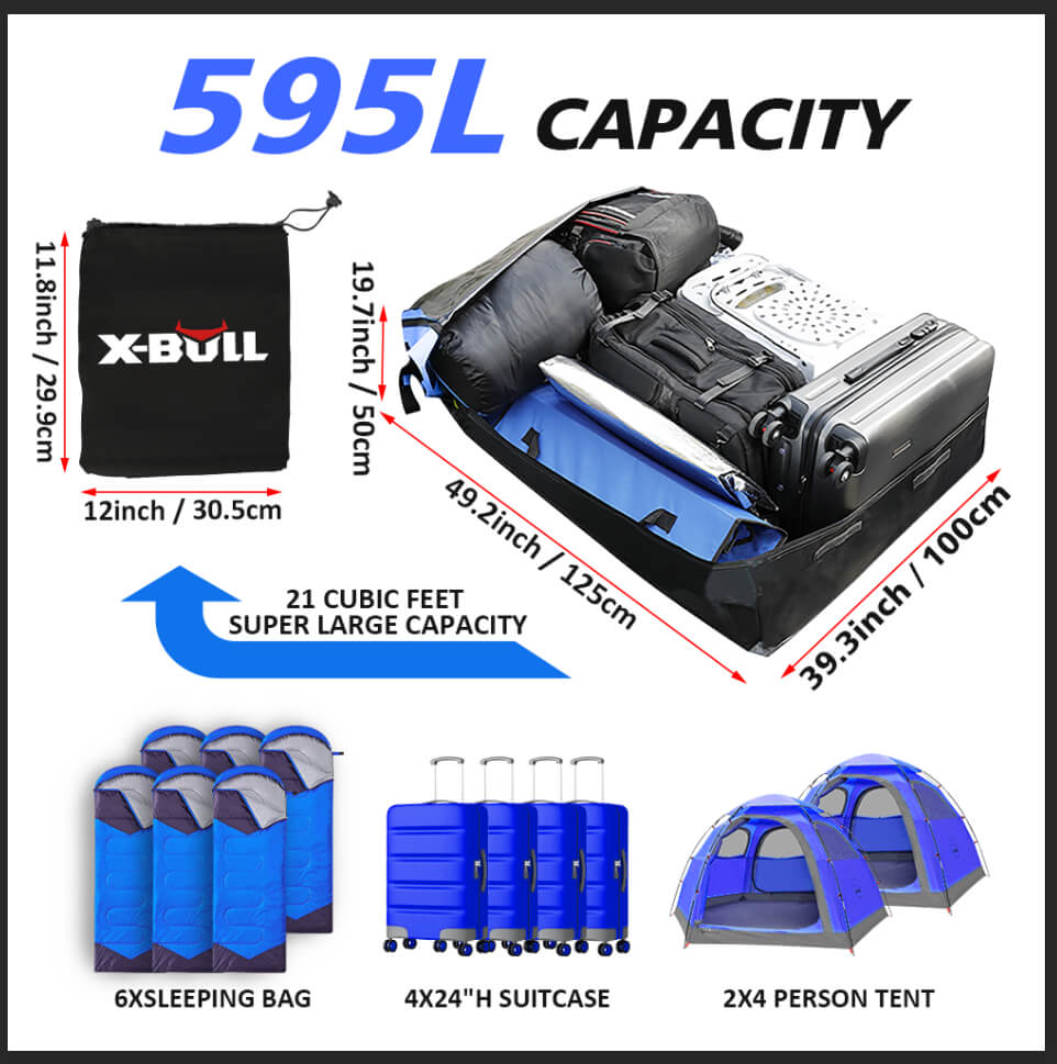 X-BULL Waterproof Rooftop Cargo Bag - 595L Heavy-Duty Carrier for All Vehicles