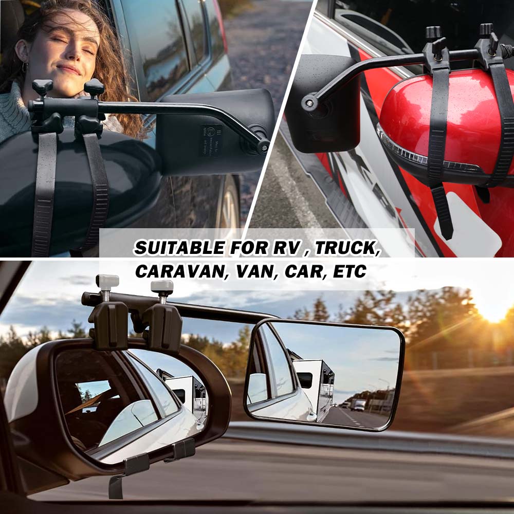 X-BULL Universal Clamp-On Towing Mirrors for 4X4, Caravans & Trailers - Pair of Adjustable Side Mirrors