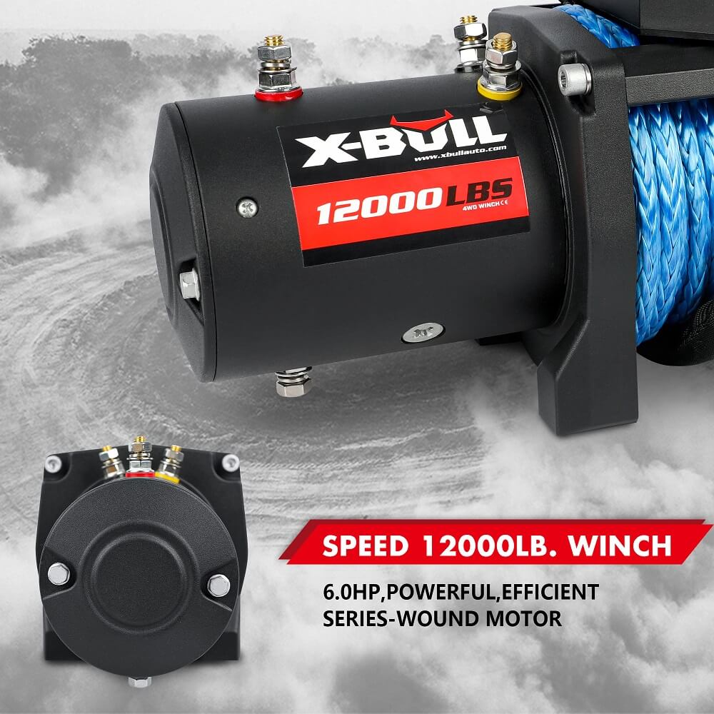 X-BULL 12000LB 12V Electric Winch with Synthetic Rope & Recovery Tracks Gen3.0 - Black Edition