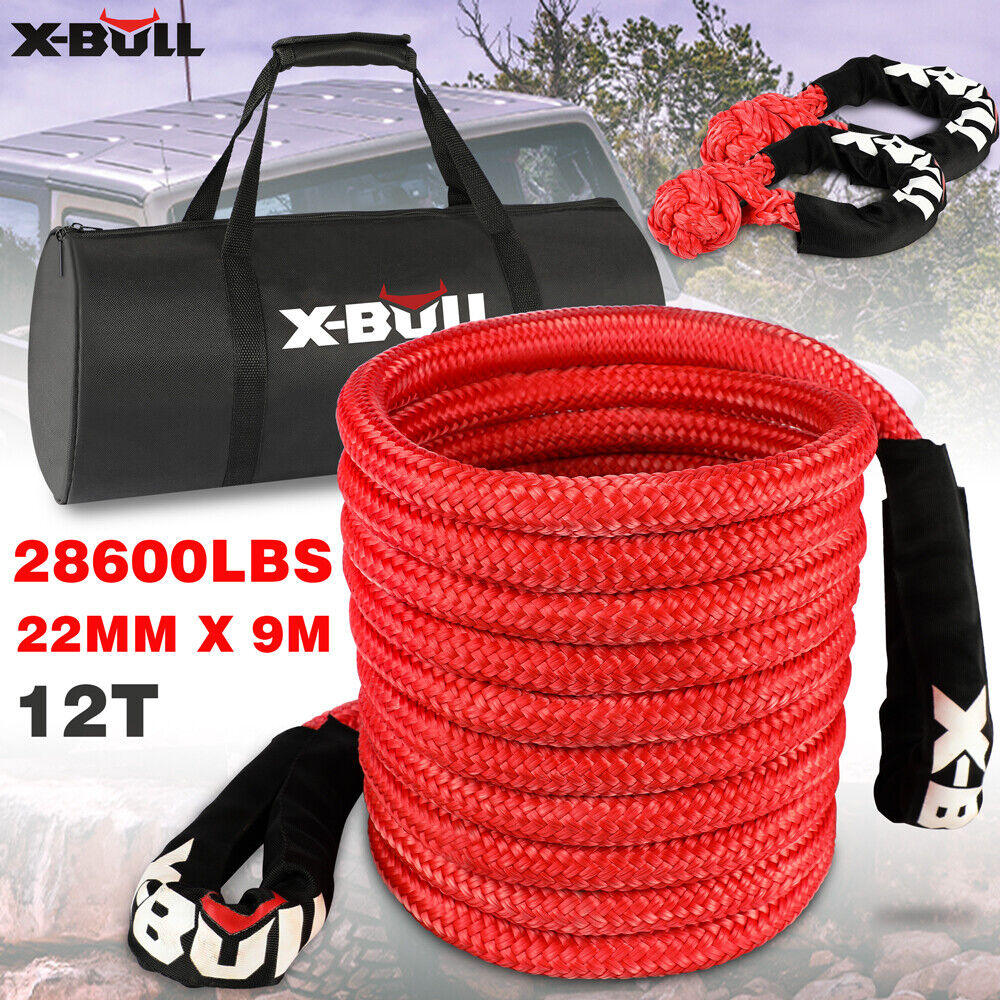 X-BULL 30ft Heavy-Duty Kinetic Recovery Rope with Carry Bag and Soft Shackles