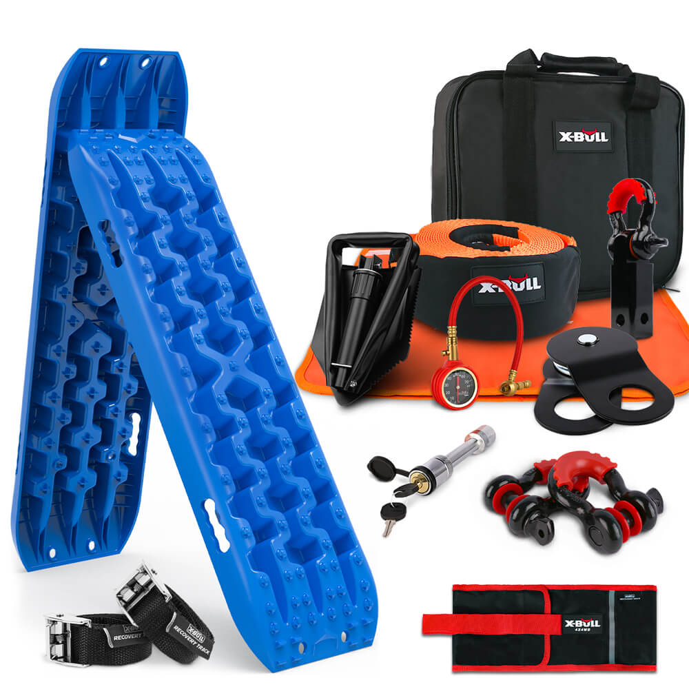 Ultimate X-BULL Off-Road Recovery Kit with Gen 3.0 Blue Tracks, Snatch Strap, and 8-Ton Accessories for 4WD Adventures