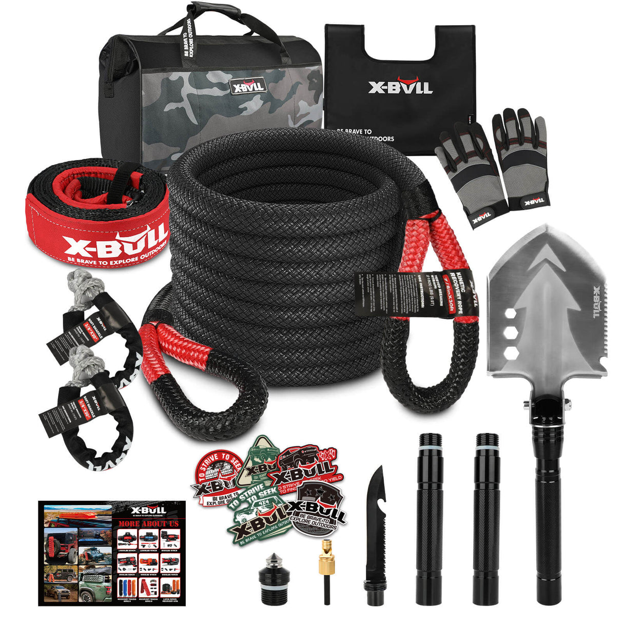 X-BULL Snatch Strap Soft Shackles Kinetic Recovery Rope Folding Shovel Survival