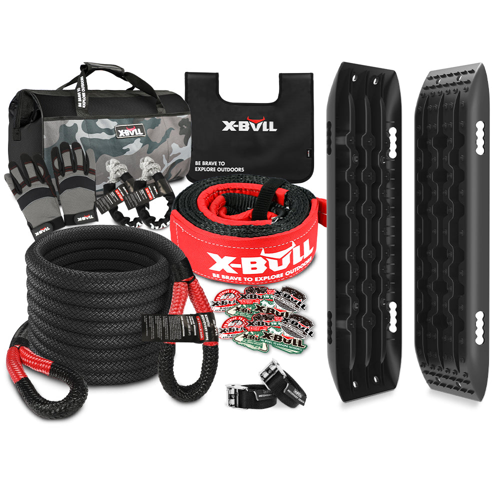 X-BULL Ultimate Off-Road Recovery Kit: Kinetic Recovery Rope, Snatch Strap & 2 Recovery Tracks for 4WD Adventures