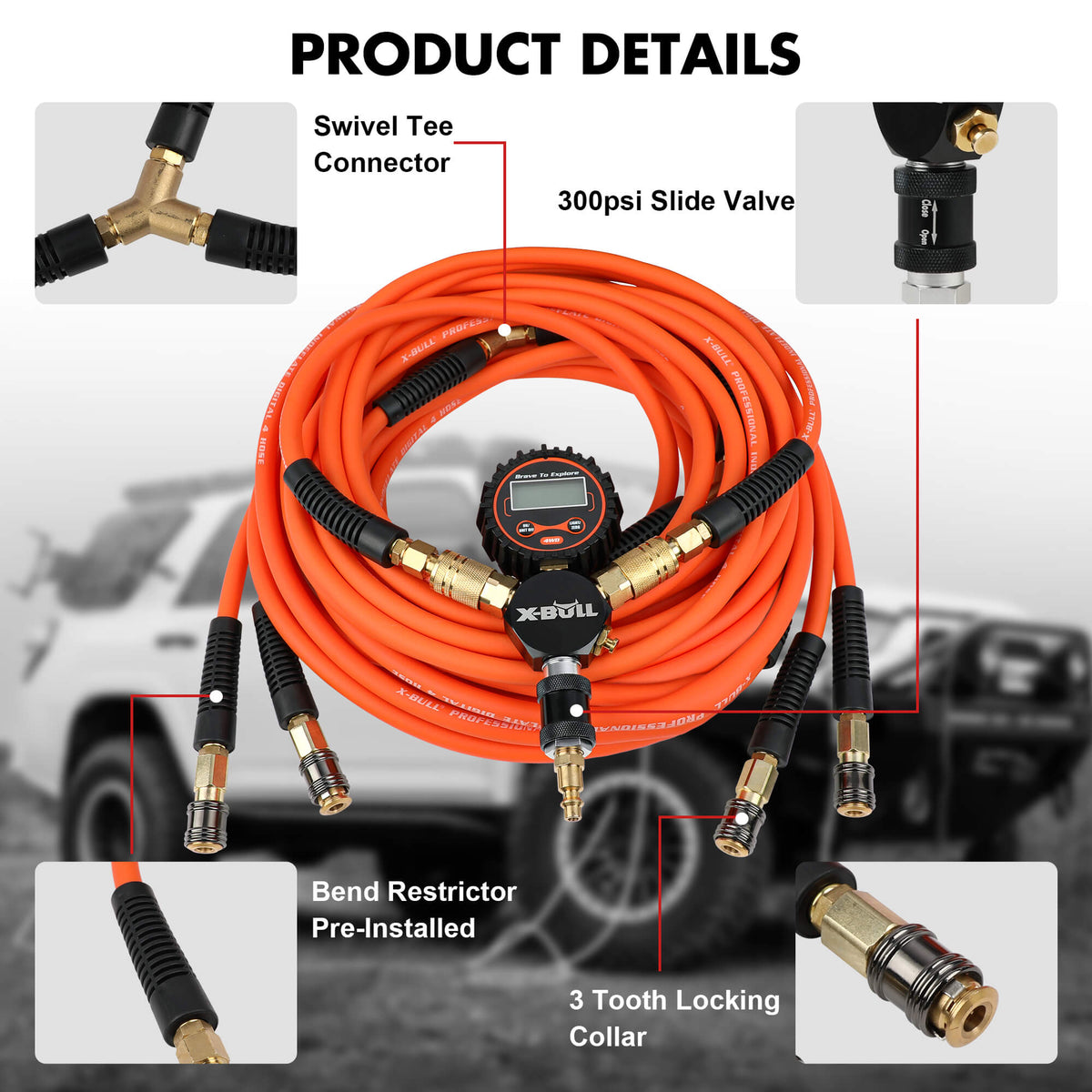 X-BULL 4 Tire Inflation Indeflate Digital 4 Hose 4 Tire Inflation Tyre Deflation System Equalizer