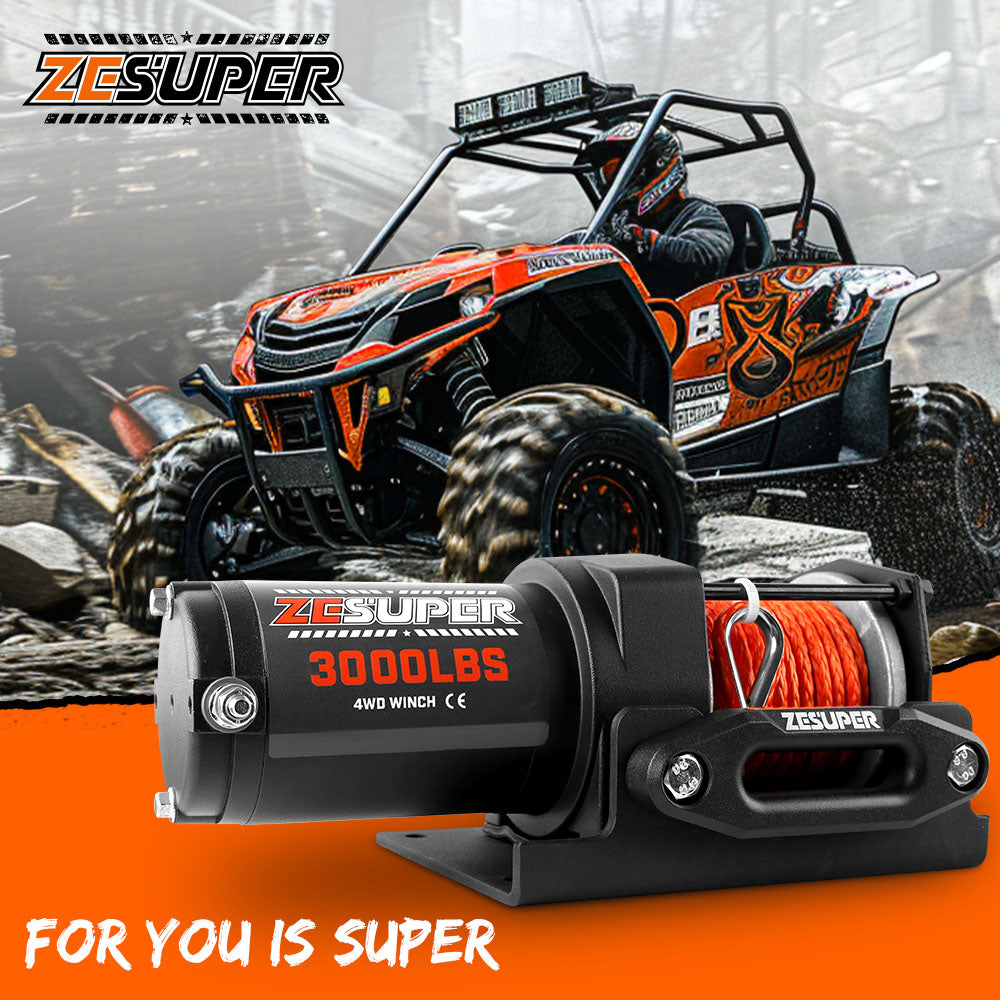 ZESUPER 12V Electric Winch 3000lbs Synthetic Rope Wireless Remote ATV UTV BOAT