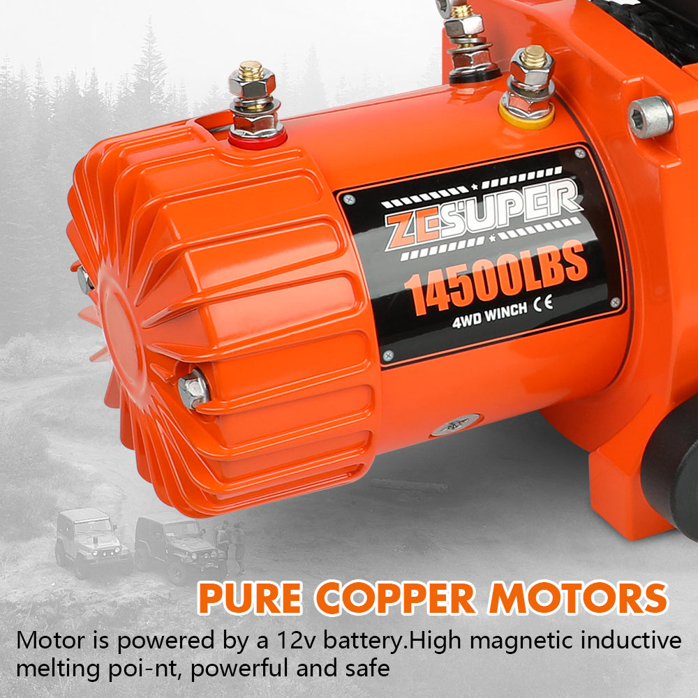 ZESUPER 12V Electric Winch 14500lbs Synthetic Rope Wireless Remote 4X4 4WD Car