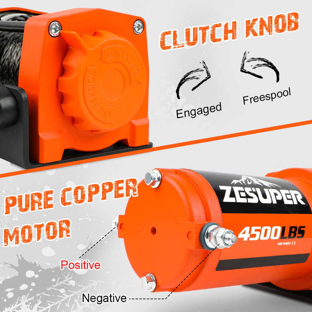 4500lb Electric Winch 12V Synthetic Rope Wireless RemoteX2 ATV Winch Kit Boat Winch UTV 4WD Orange