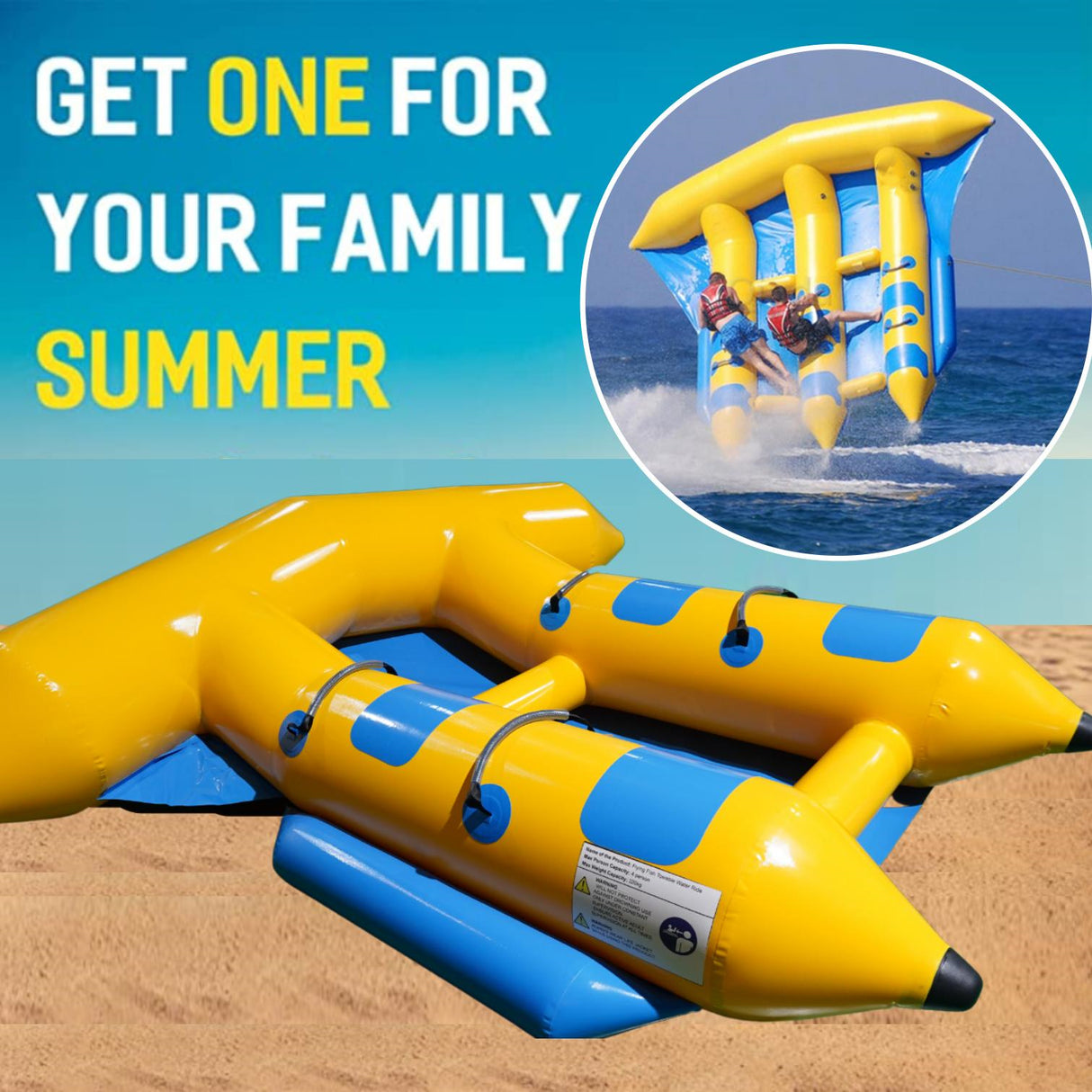 Inflatable 4 Person/Seat Towable Boat Flying Fish Blower