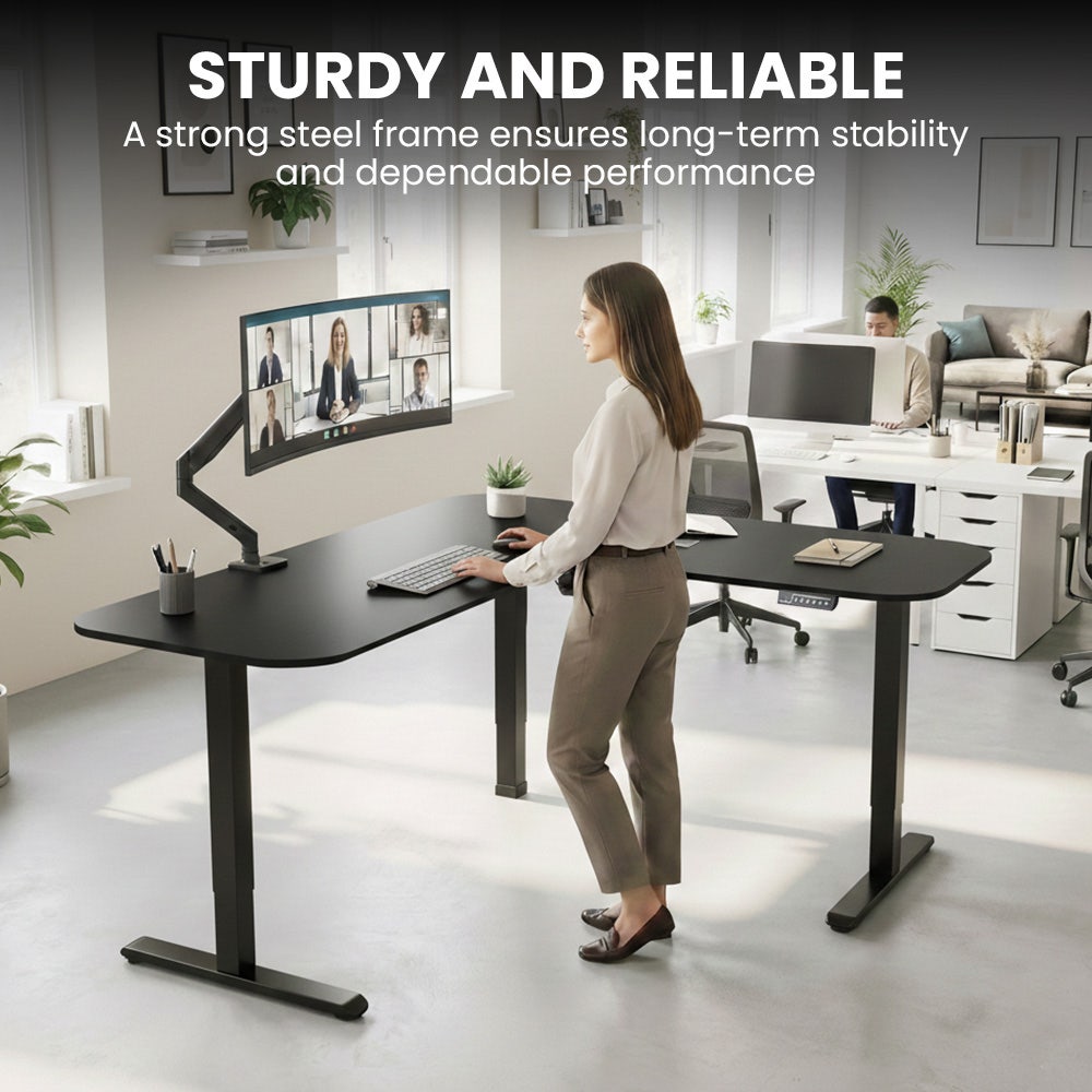 FORTIA Corner Standing Desk, 160x140cm, 72-118cm Sit to Stand Up Electric Height Adjustable, Black