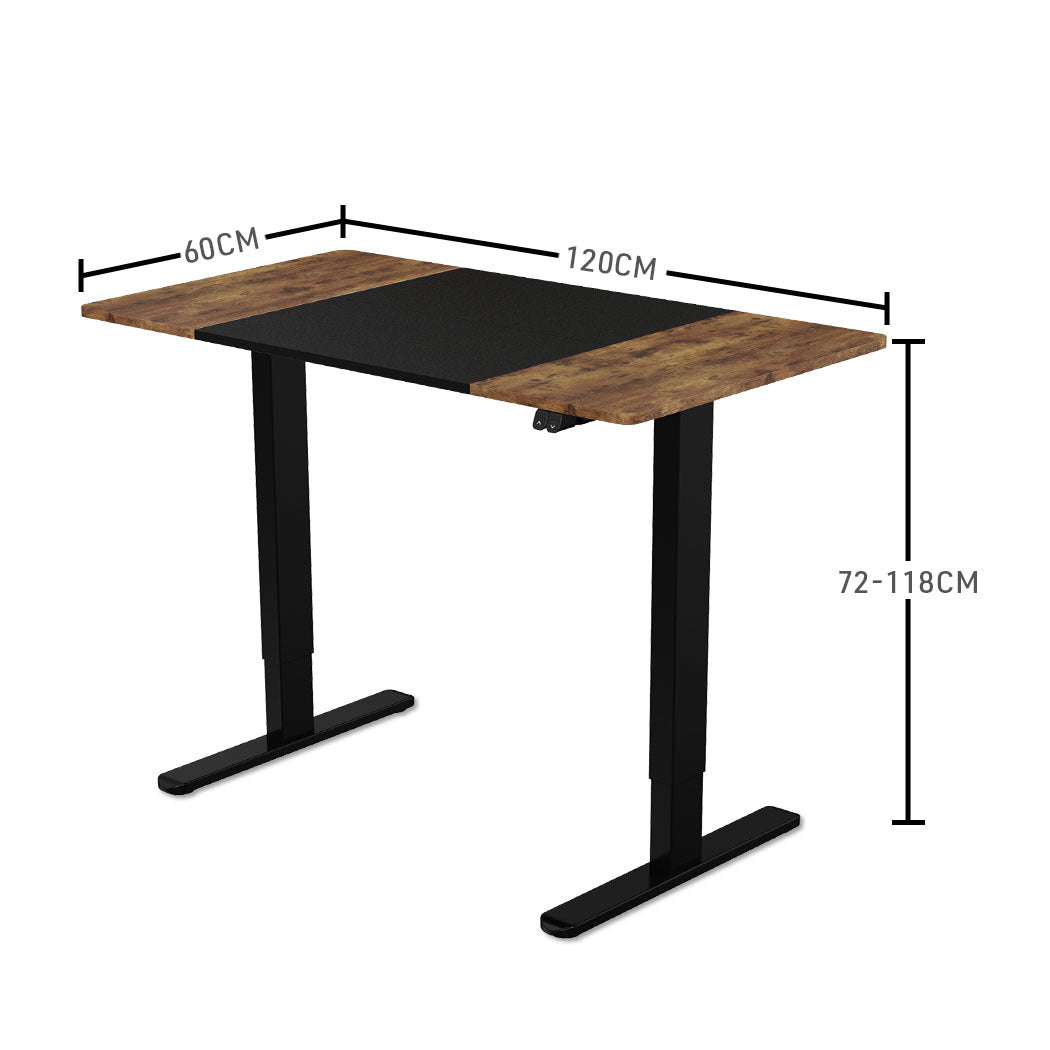 Fortia Sit To Stand Up Standing Desk 120x60cm 72-118cm Electric Height Adjustable 70kg Rated Walnut Style/Black Frame