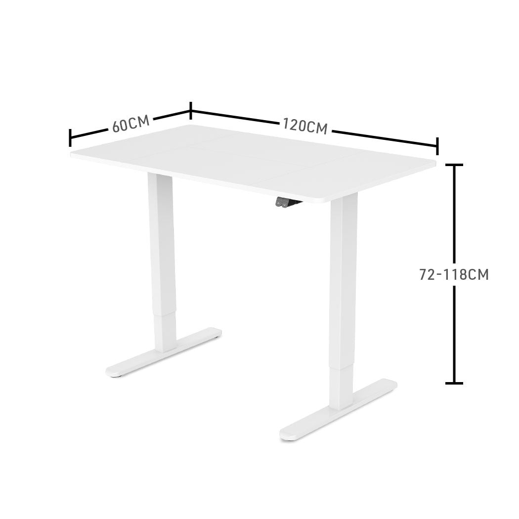 Fortia Sit To Stand Up Standing Desk 120x60cm 72-118cm Electric Height Adjustable 70kg Rated White/White Frame