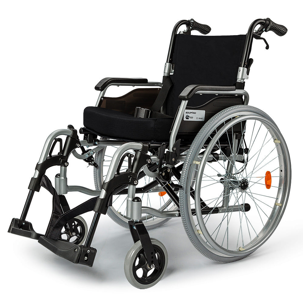 EQUIPMED 24 Inch Portable Folding Wheelchair 24 Mobility Wheel Chair Alloy, Senior Elderly Aid