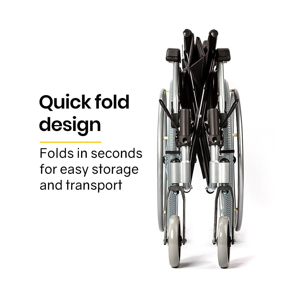 EQUIPMED 24 Inch Portable Folding Wheelchair 24 Mobility Wheel Chair Alloy, Senior Elderly Aid