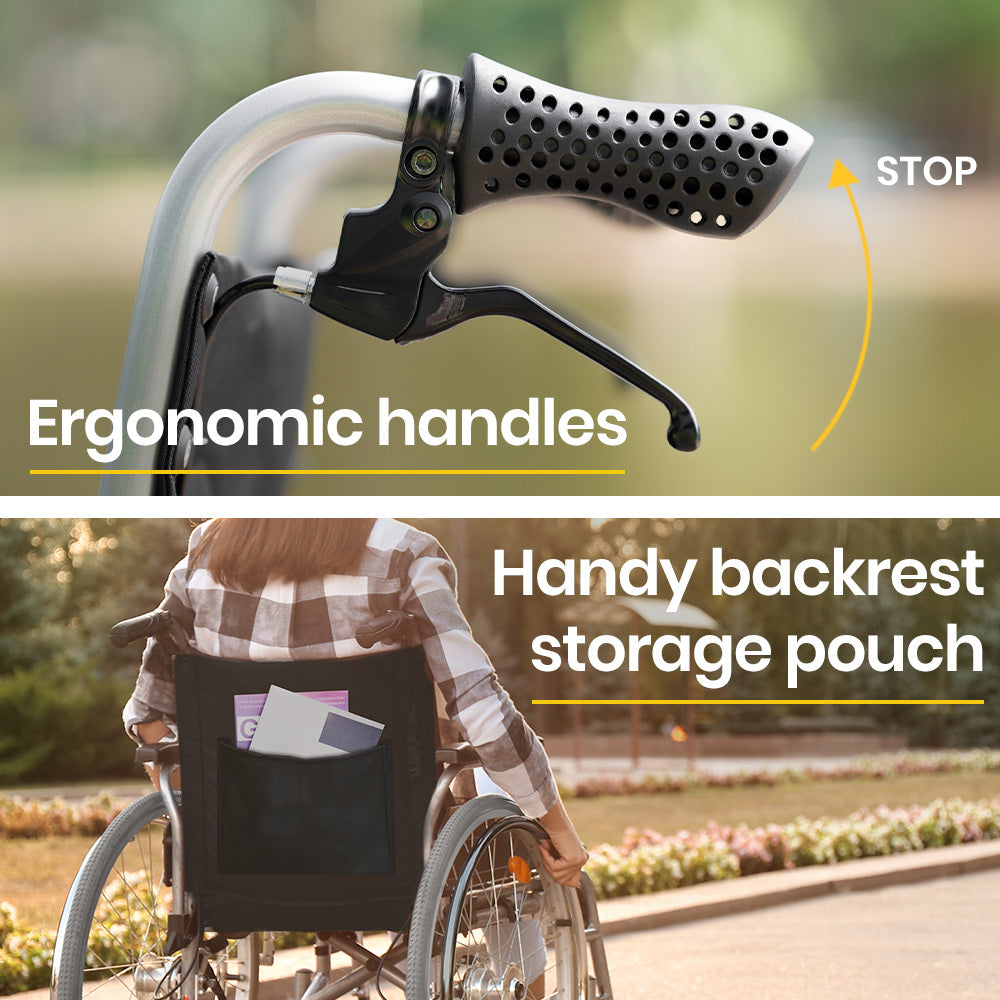 EQUIPMED 24 Inch Portable Folding Wheelchair 24 Mobility Wheel Chair Alloy, Senior Elderly Aid