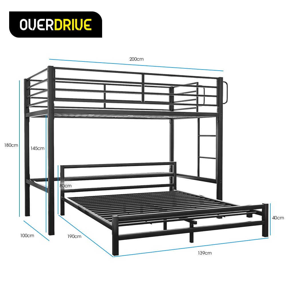 KINGSTON SLUMBER Single Loft Bed And Double Underbed, Multifunctional, Space Saving with Fixed Ladder, Matte Dark Grey